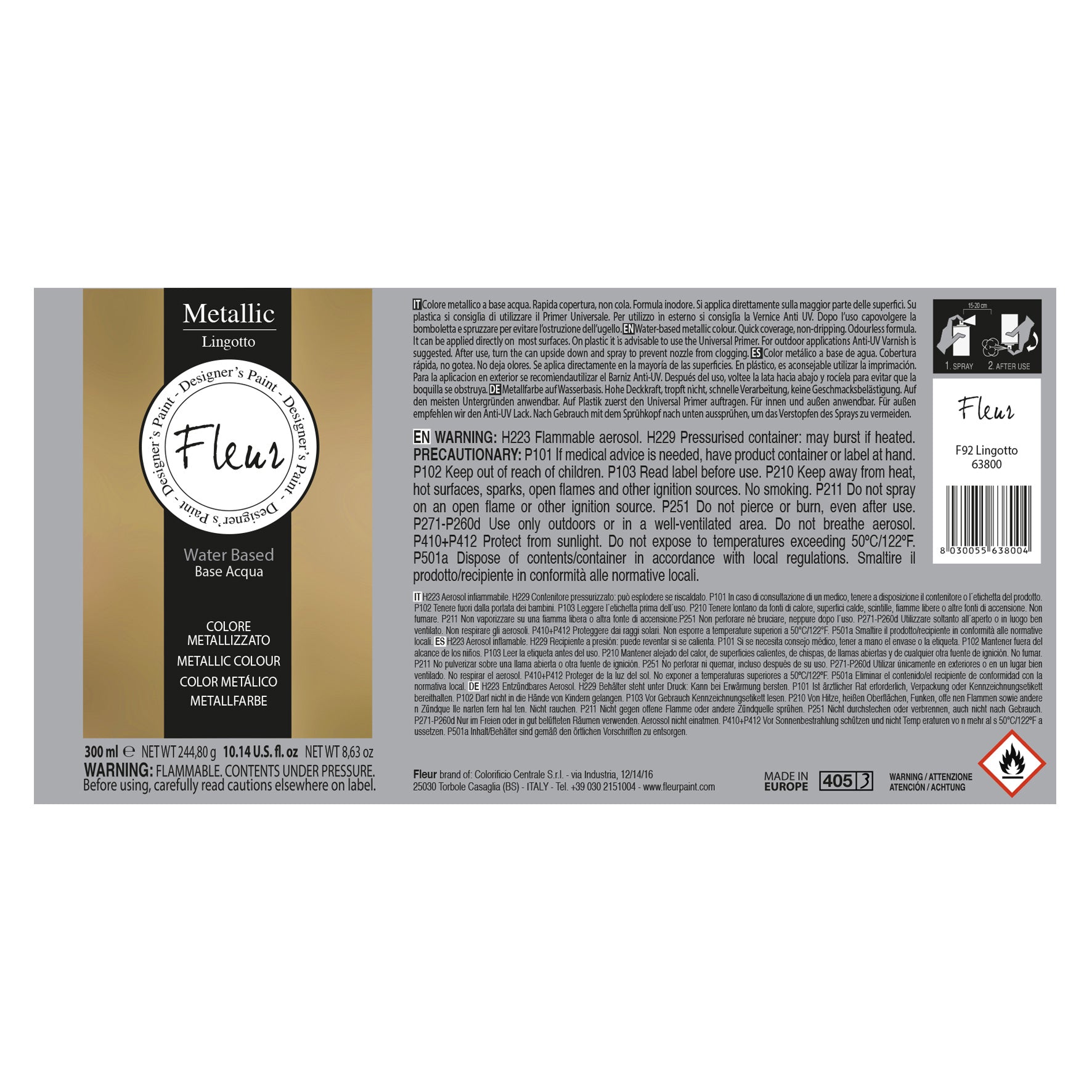 SPRAY FLEUR COLORE METALLIZZATO LINGOTTO F92 ML.300
