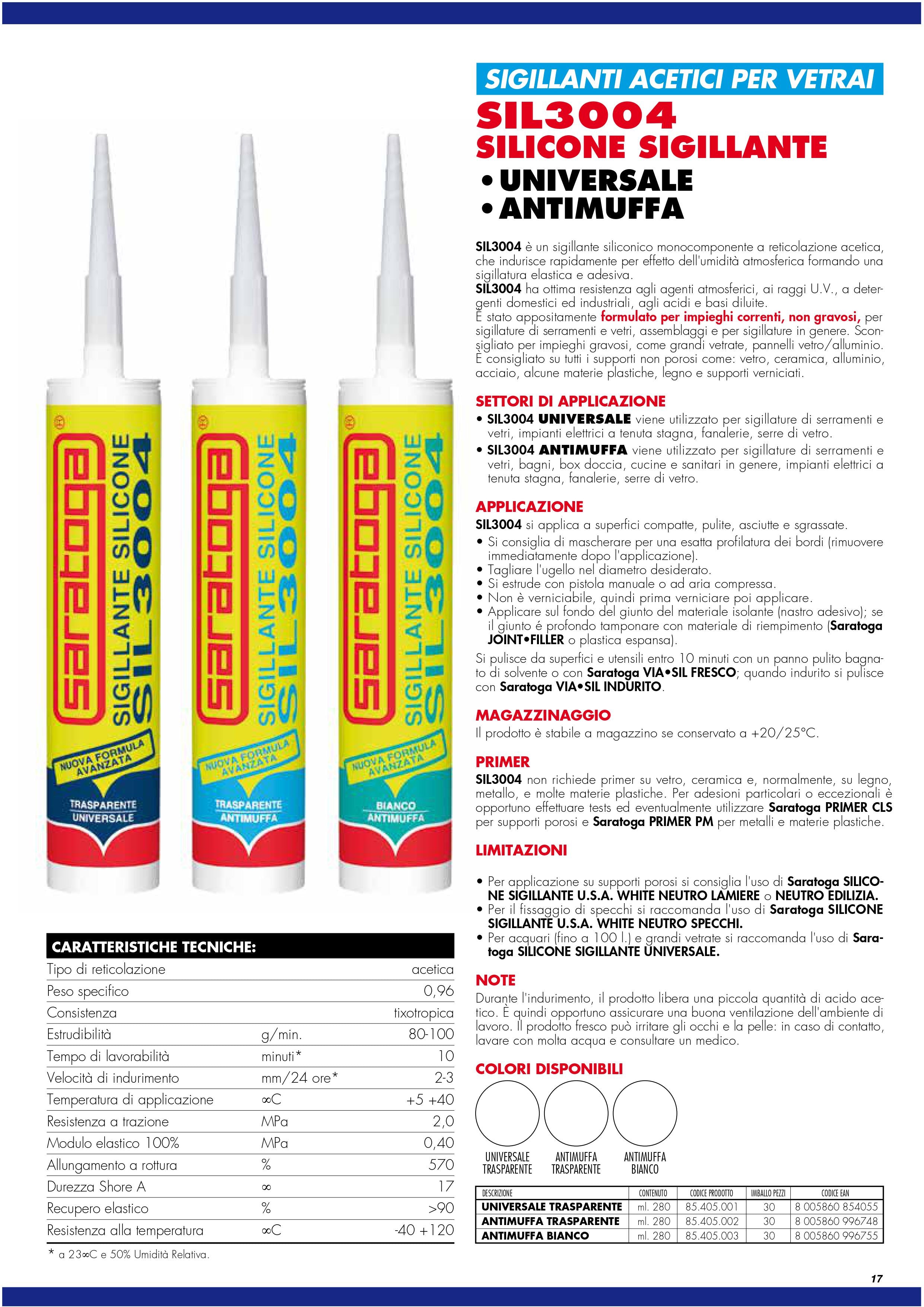 SARATOGA - SIGILLANTE SILICONE SIL 3004 TRASPARENTE ML.280
