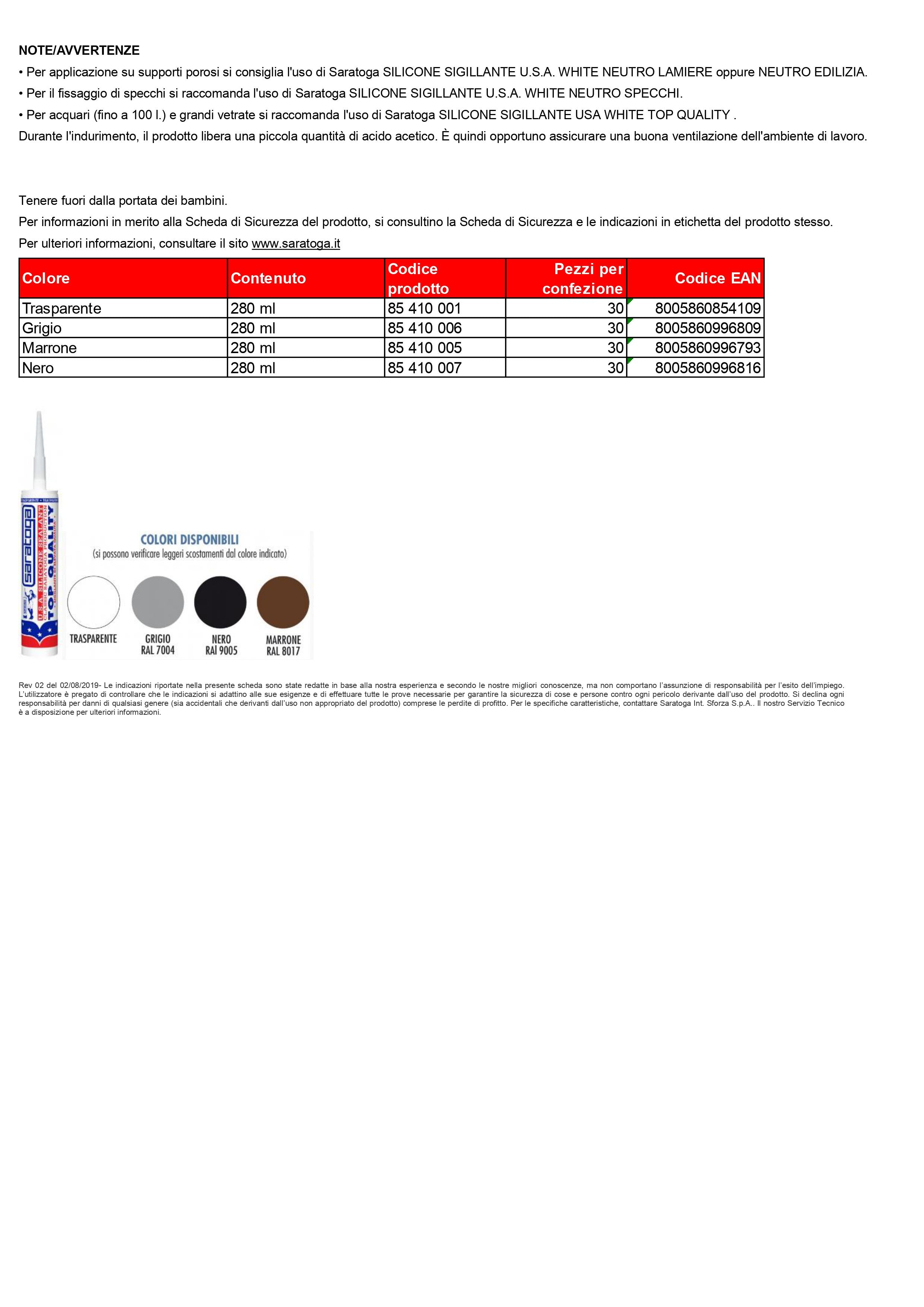SARATOGA -SILICONE USA White Universale 280ML