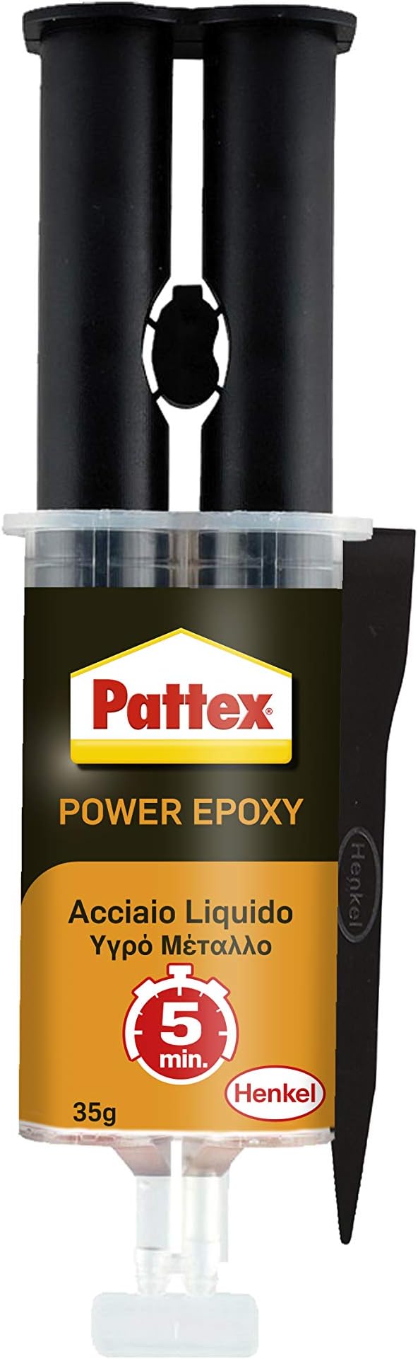 Pattex Power Epoxy Acciaio Liquido, Colla Epossidica, Bicomponente Color Metallo A Base Di Resina Epossidica & Power Epoxy Saldatutto Mix 5 Minuti, Forte Colla Epossidica, Bicomponente A Elevata
