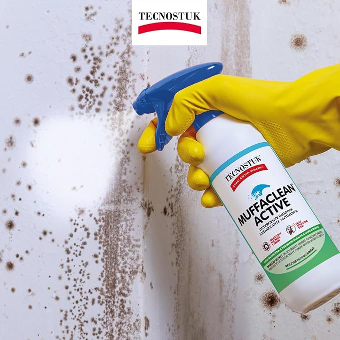 Tecnostuk Muffaclean Active Detergente Inodore Igienizzante Antimuffa Antifungino Pronto all'Uso per Muri e Pareti Classe A+ Made in Italy con Applicatore Spray - Flacone da 250ml