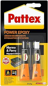 Pattex - Adesivo Epossidico per Marmo e Ferro, 15 g + 15 g