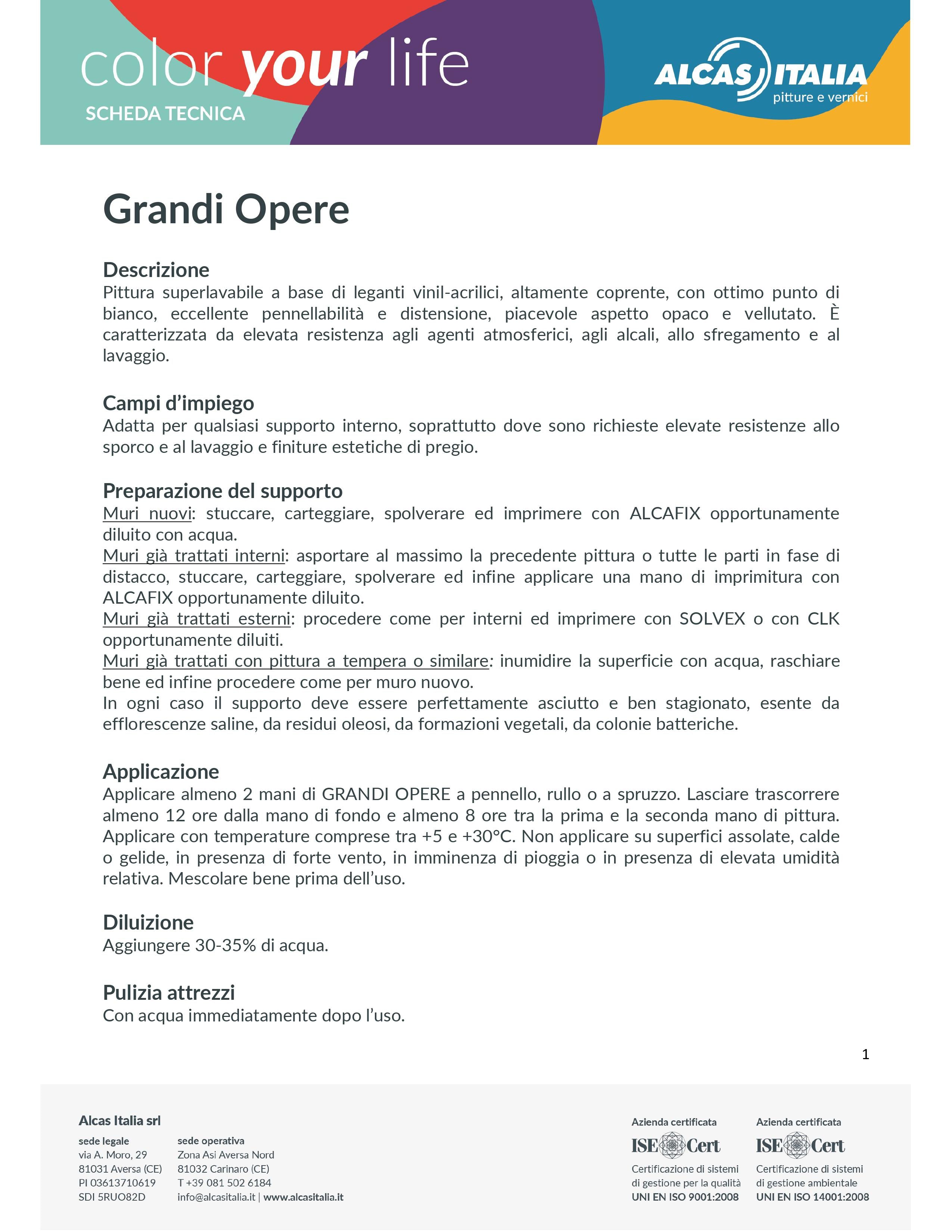 GRANDI OPERE - Superlavabile Opaca Bianchissima 14LT - ALCAS