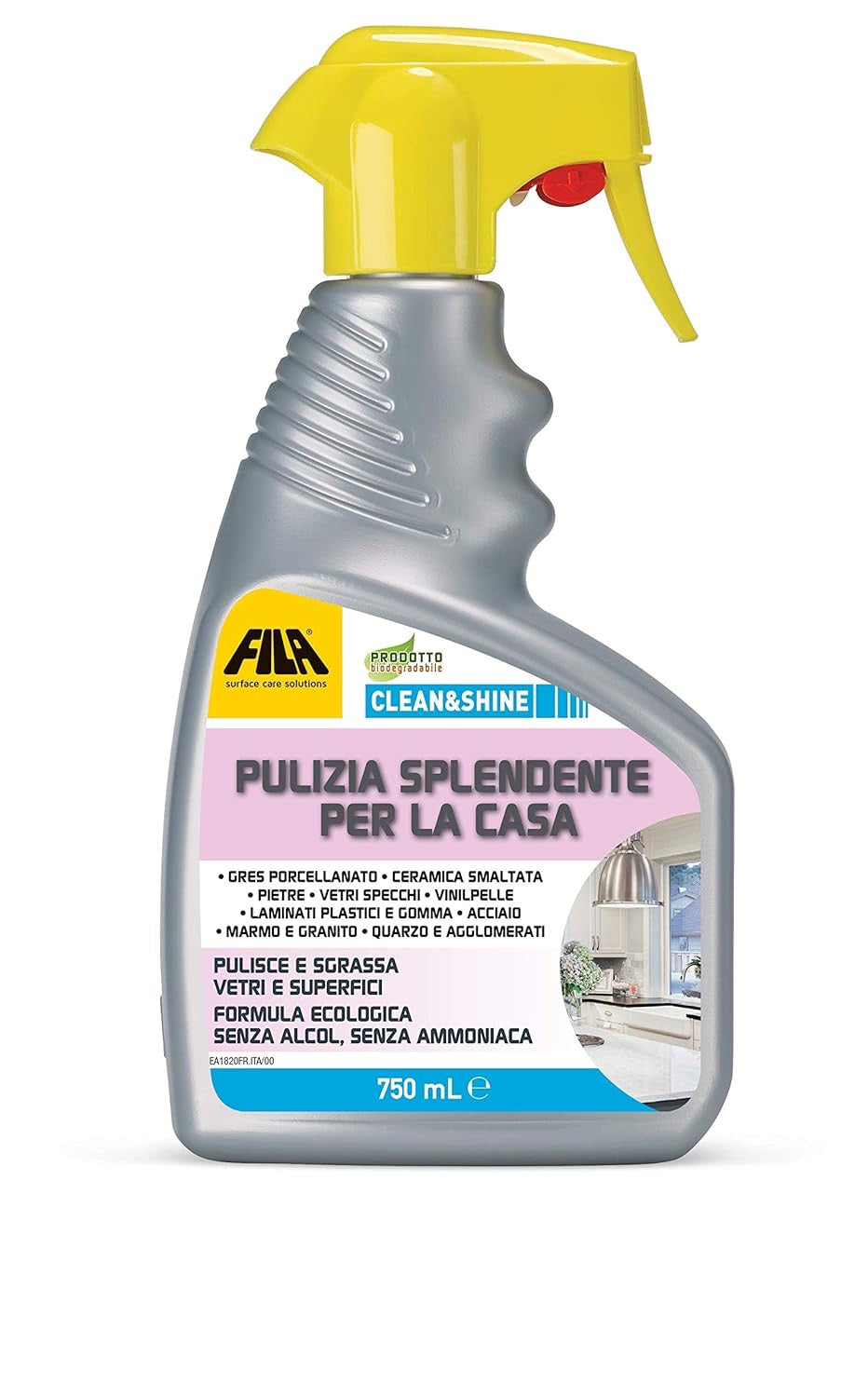 FILA Surface Care Solutions CLEAN&SHINE, Detergente Spray Multisuperficie per la Casa, 750 ml