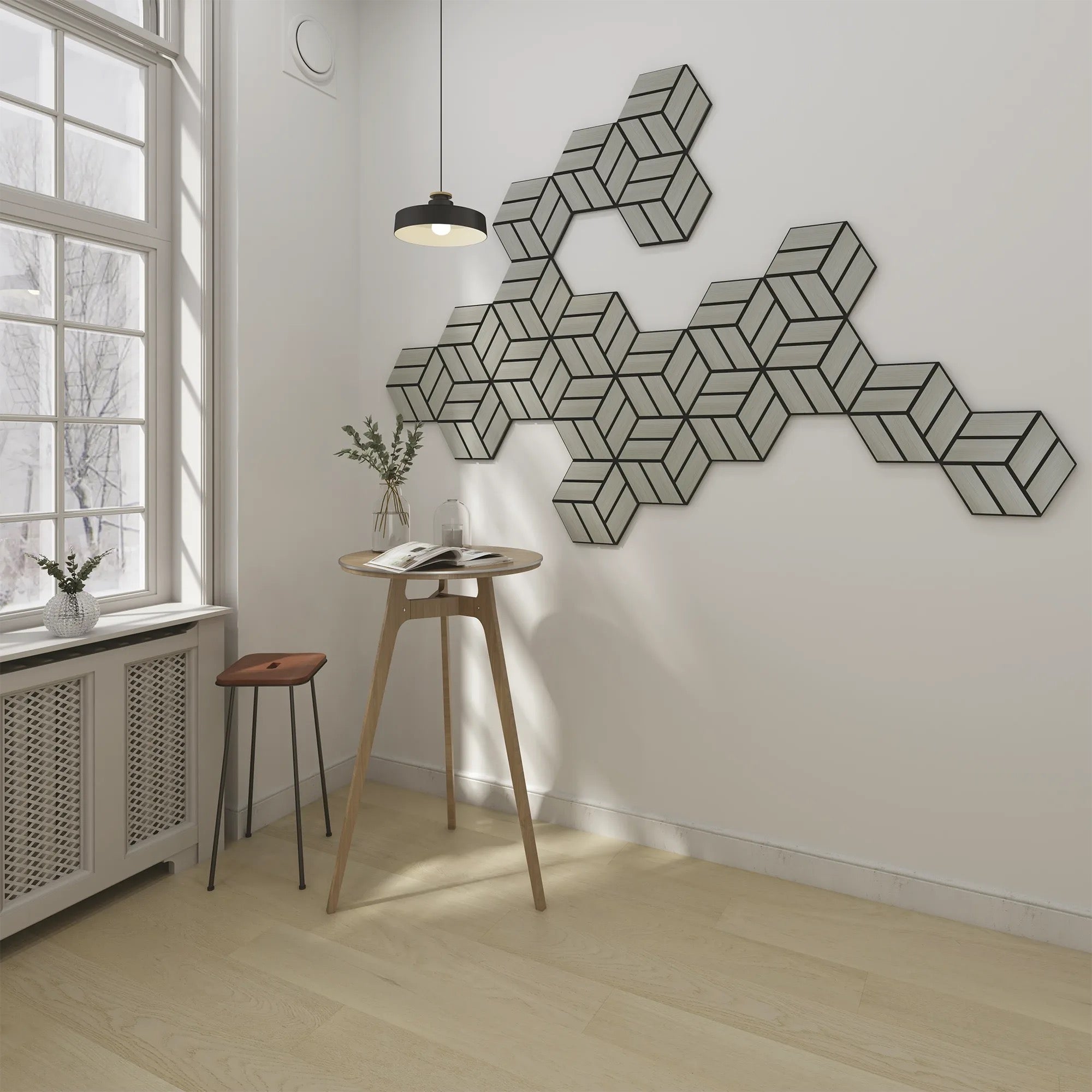 Pannello Acustico Esagonale in MDF 300x260 mm - Dark Walnut JK