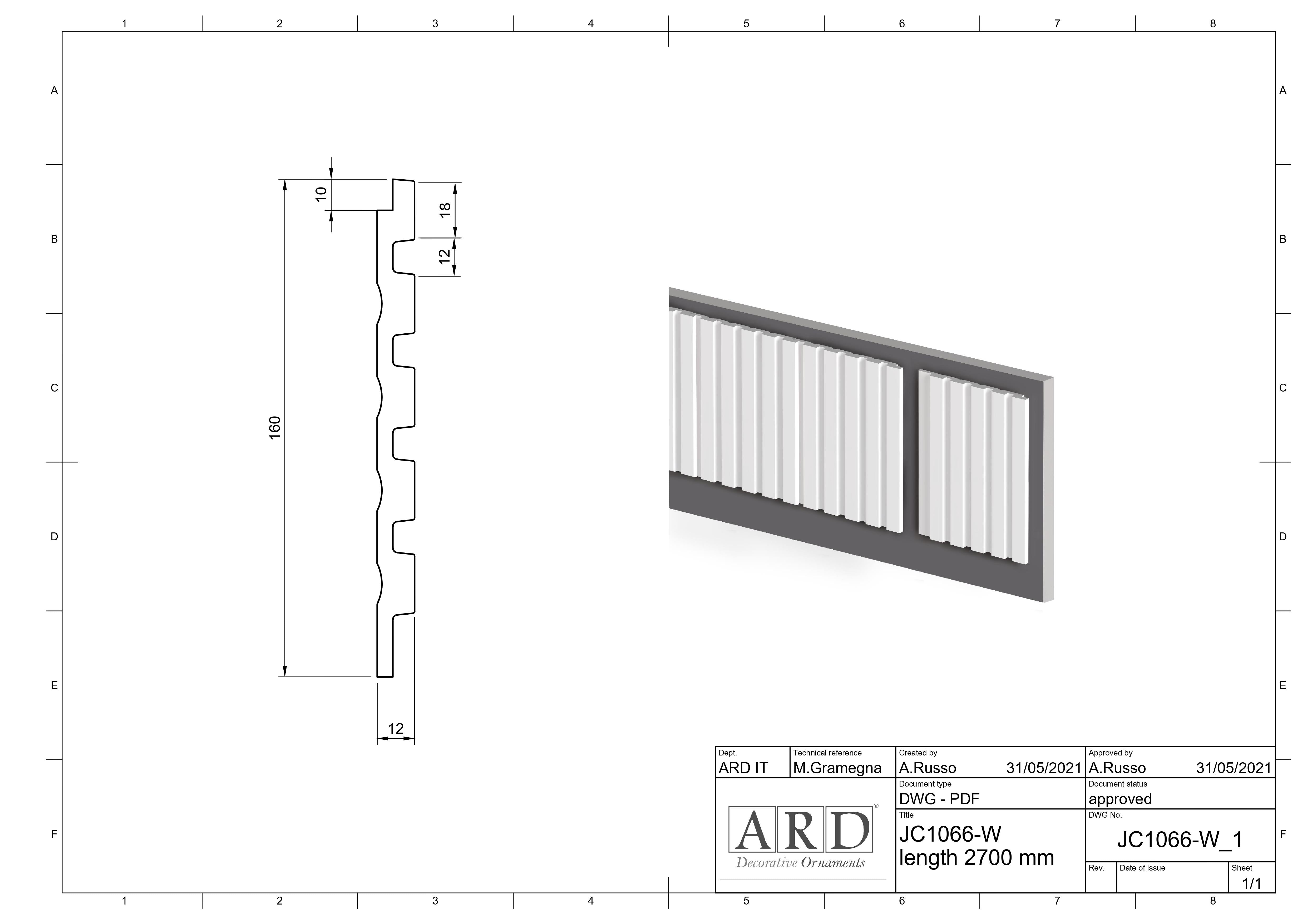 PROFILO ARD - DOGA JC1066 Noce 2800x160x12mm