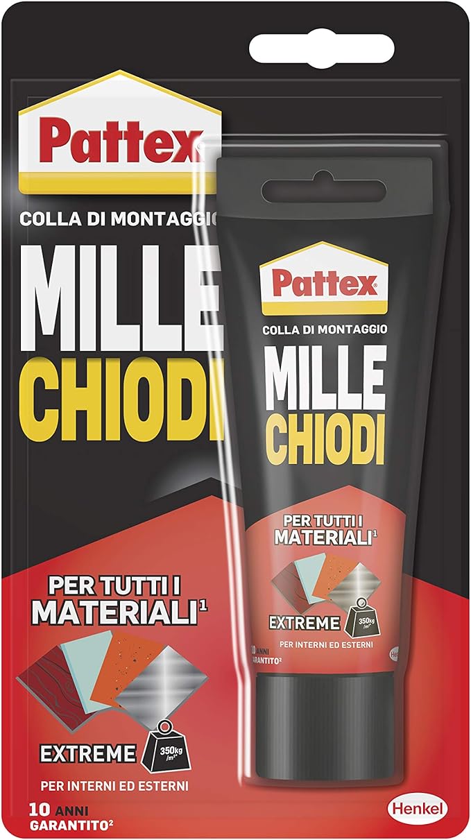 PATTEX MILLECHIODI EXTREME COLLA DI MONTAGGIO PER TUTTI I MATERIALI IN AMBIENTI INTERNI ED ESTERNI - FLACONE DA 142G