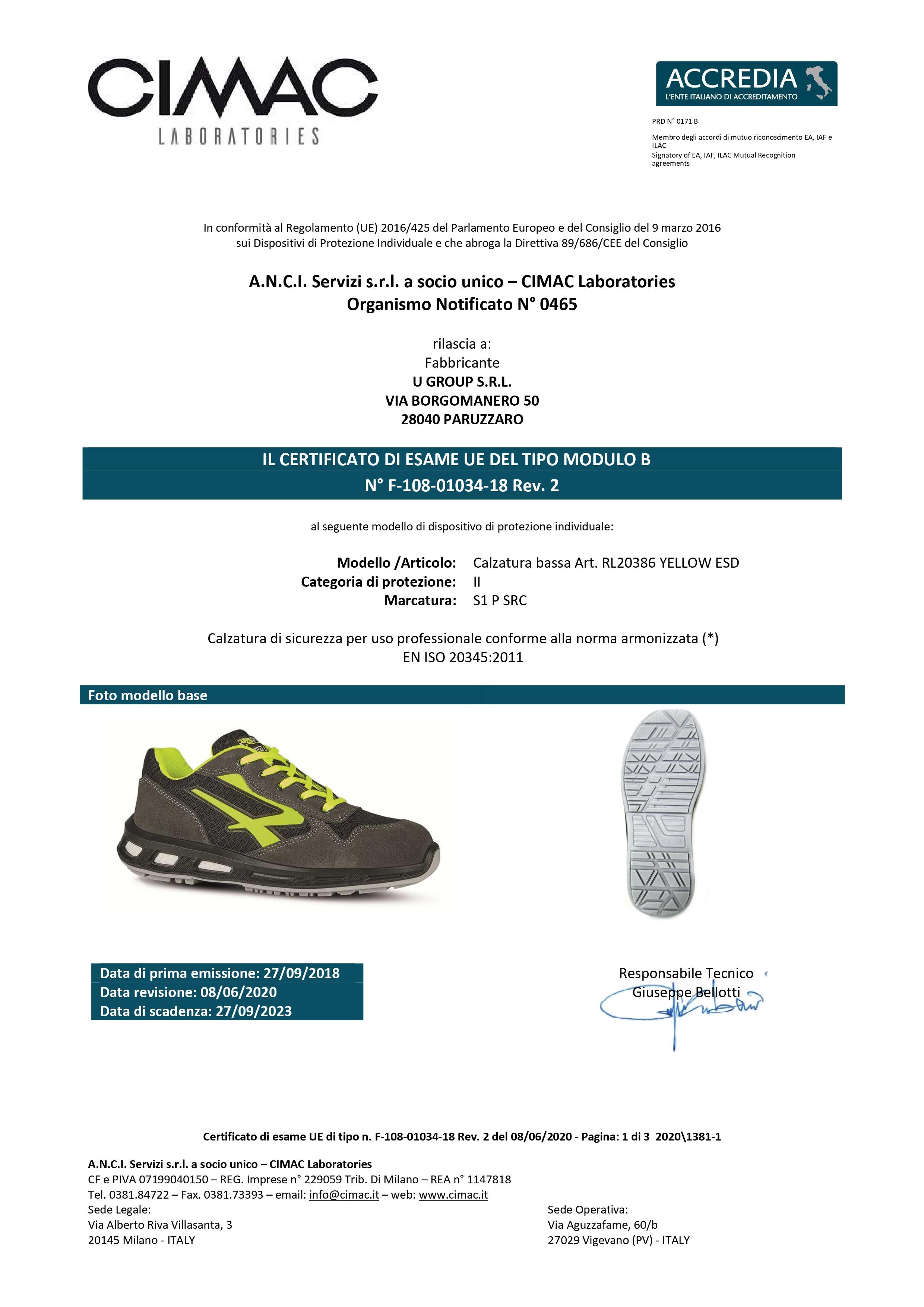 U-POWER - Scarpa Antifortunistica RL 20386 Mod: YELLOW