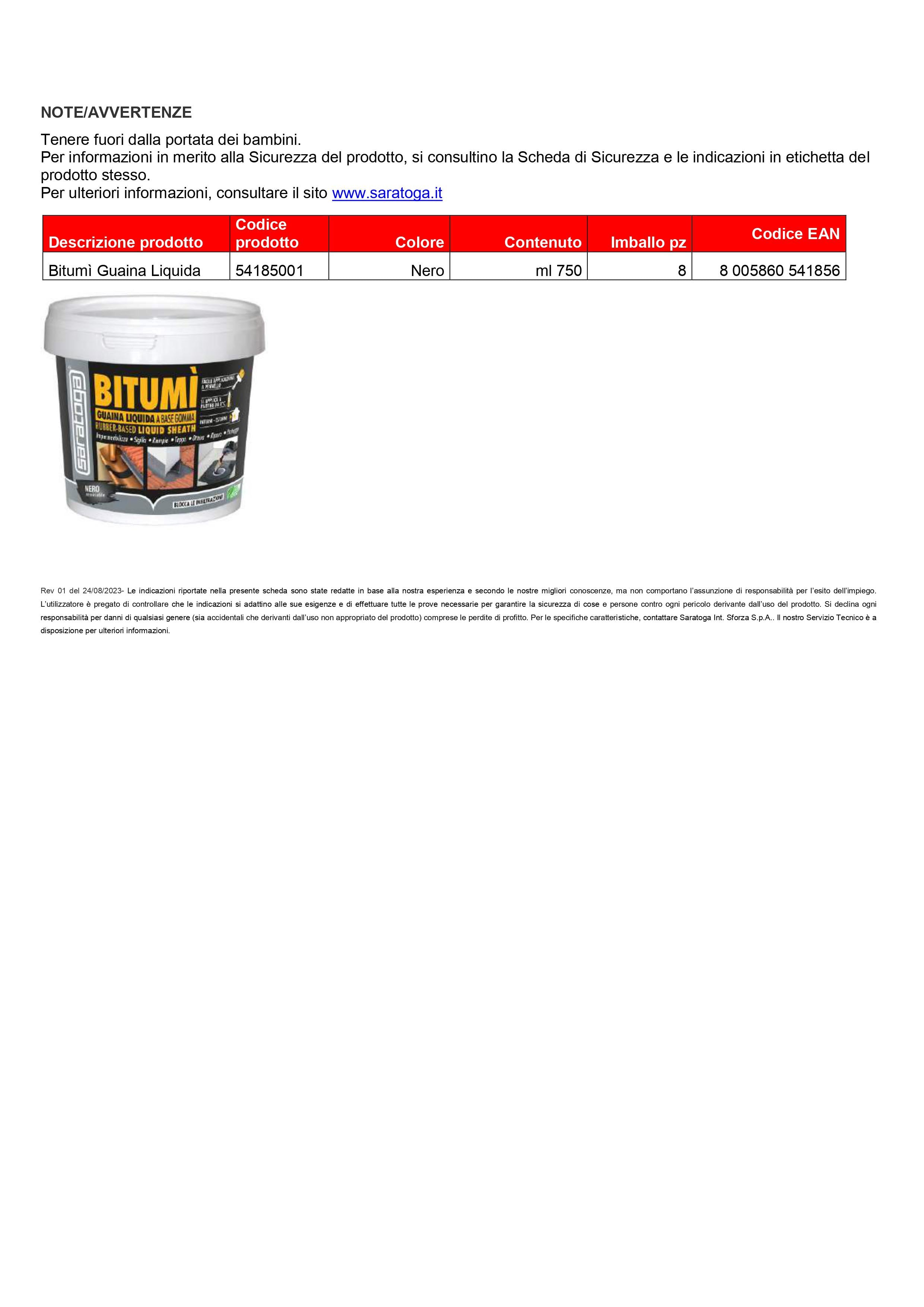 BITUMI' Guaina Liquida NERO SARATOGA ML.750