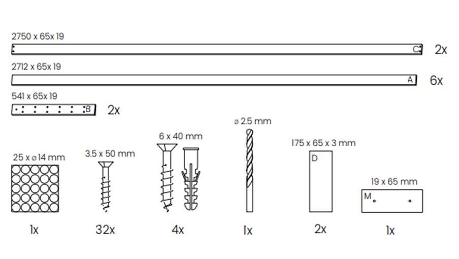 WOODWALL - NATURAL KIT DIVISORE IN MDF ALTEZZA 275X58CM SPESSORE 6,5CM
