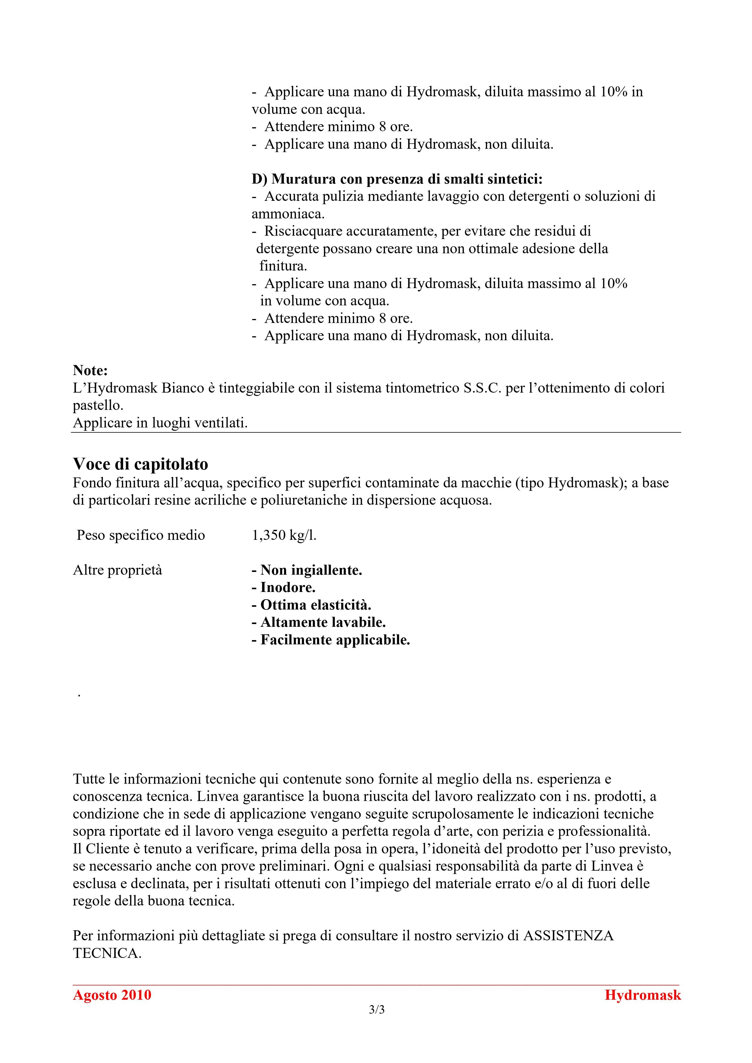 LINVEA - HYDROMASK FONDO E FINITURA PER SUPERFICI CONTAMINATE DA MACCHIE LT.2.5