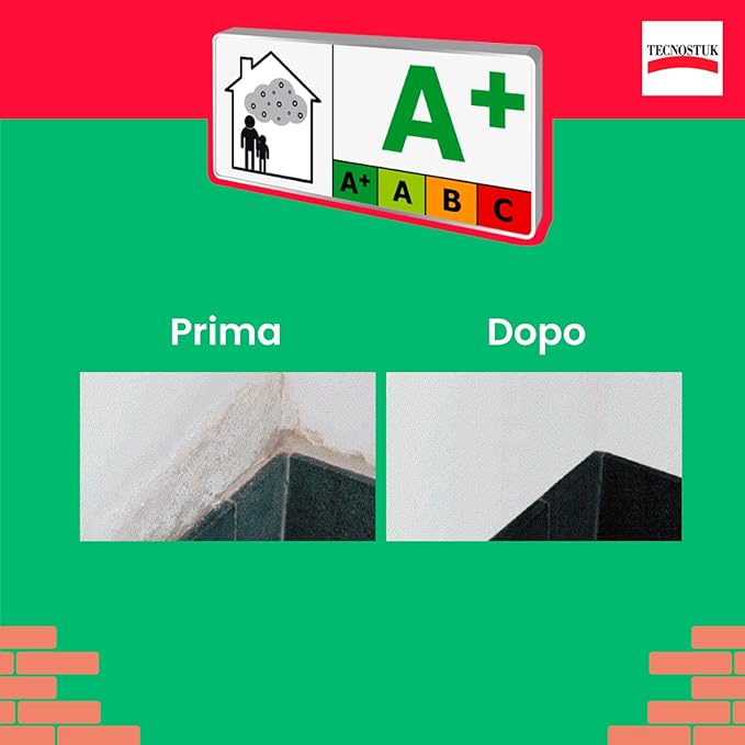 Tecnostuk Muffaclean Active Detergente Inodore Igienizzante Antimuffa Antifungino Pronto all'Uso per Muri e Pareti Classe A+ Made in Italy con Applicatore Spray - Flacone da 250ml