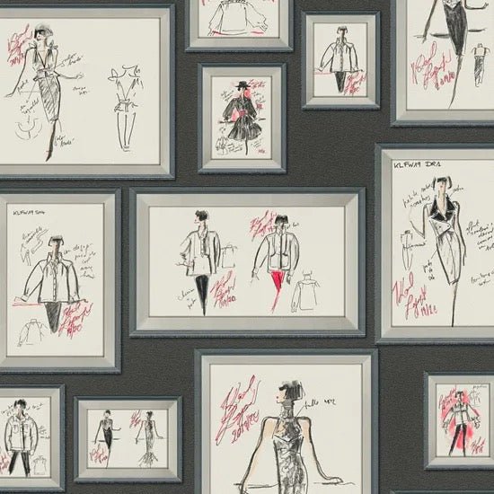 Carta da parati a quadri su fondo nero  Karl Lagerfeld cod.37846-1 misura 10,05 x 0,53 m