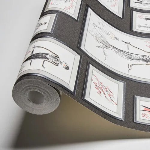 Carta da parati a quadri su fondo nero  Karl Lagerfeld cod.37846-1 misura 10,05 x 0,53 m