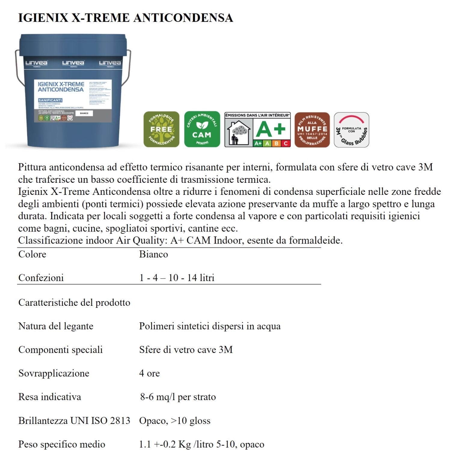 Pittura anticondensa ad effetto termico IGIENIX X-TREME ANTICONDENSA Linvea