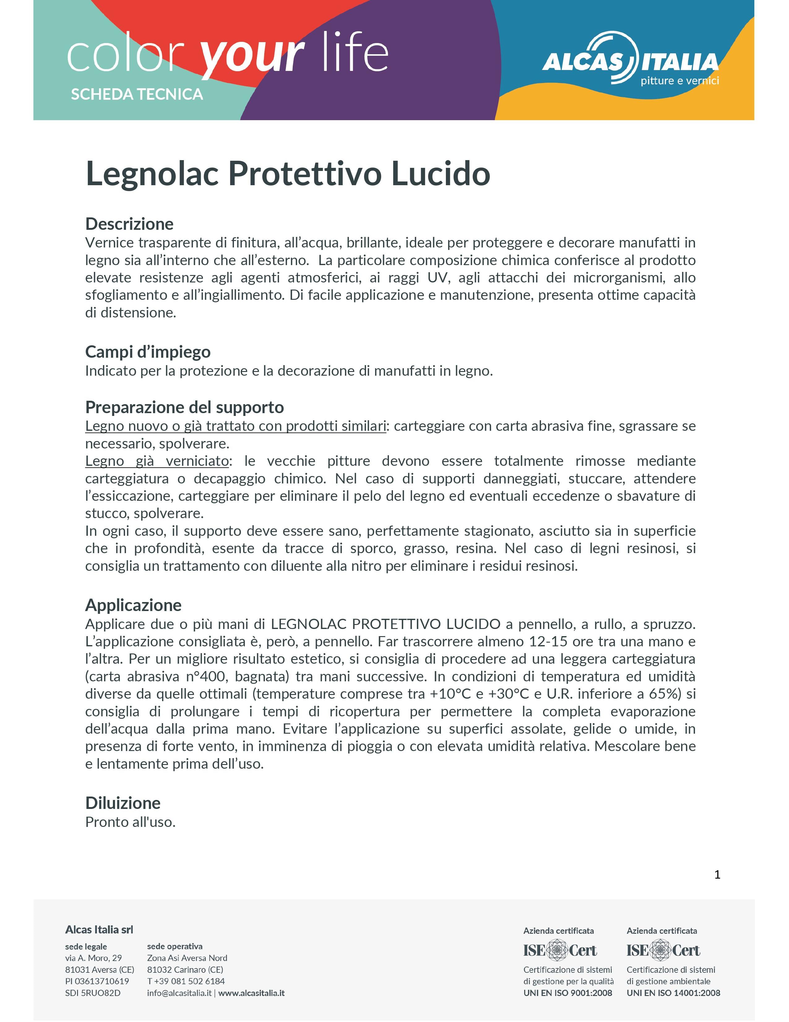 Legnolac Protettivo Lucido 0,75LT- ALCAS