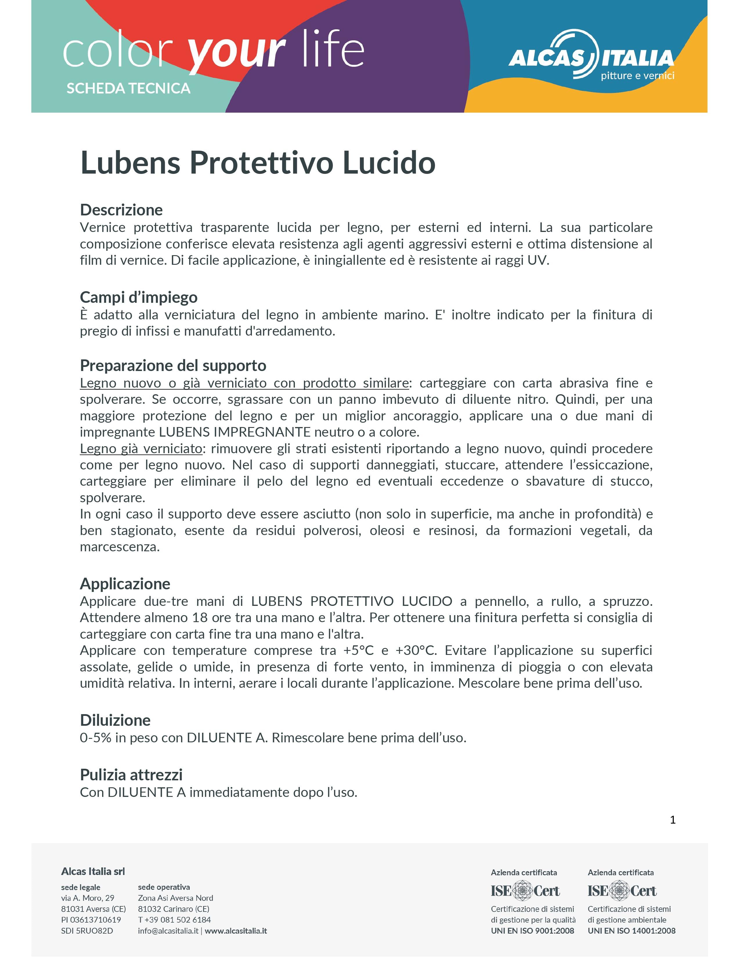 Lubens Protettivo Lucido 0,75LT - ALCAS