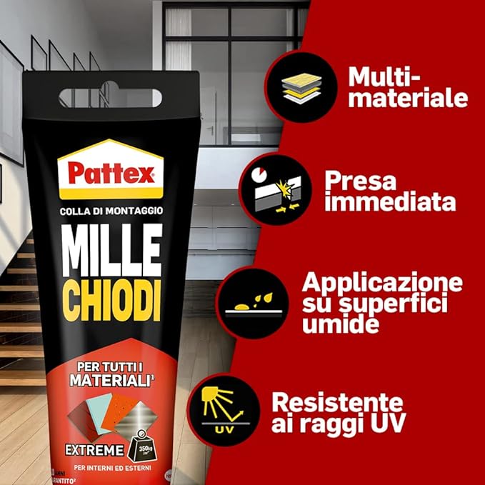 PATTEX MILLECHIODI EXTREME COLLA DI MONTAGGIO PER TUTTI I MATERIALI IN AMBIENTI INTERNI ED ESTERNI - FLACONE DA 142G