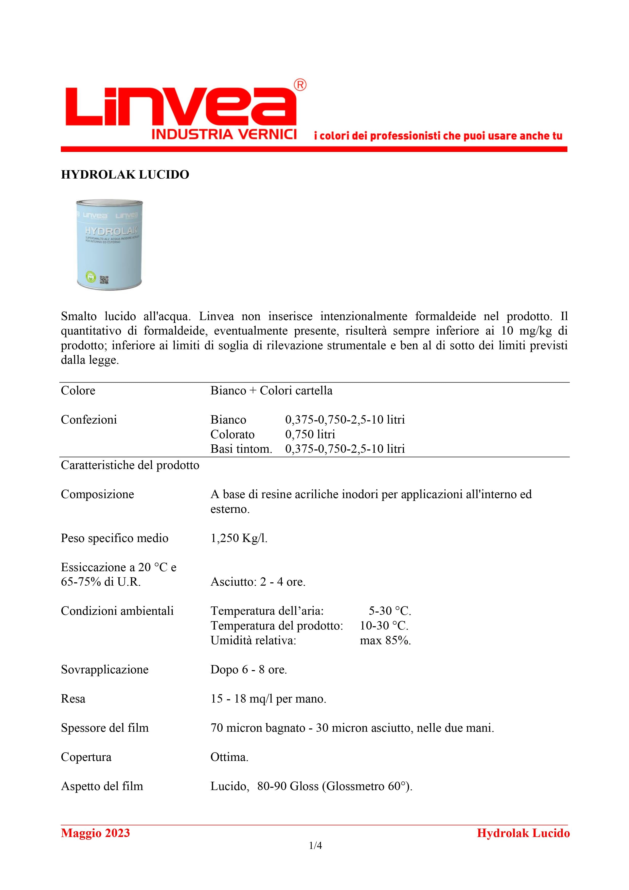 SMALTO LINVEA HYDROLAK BIANCO LUCIDO ML.750