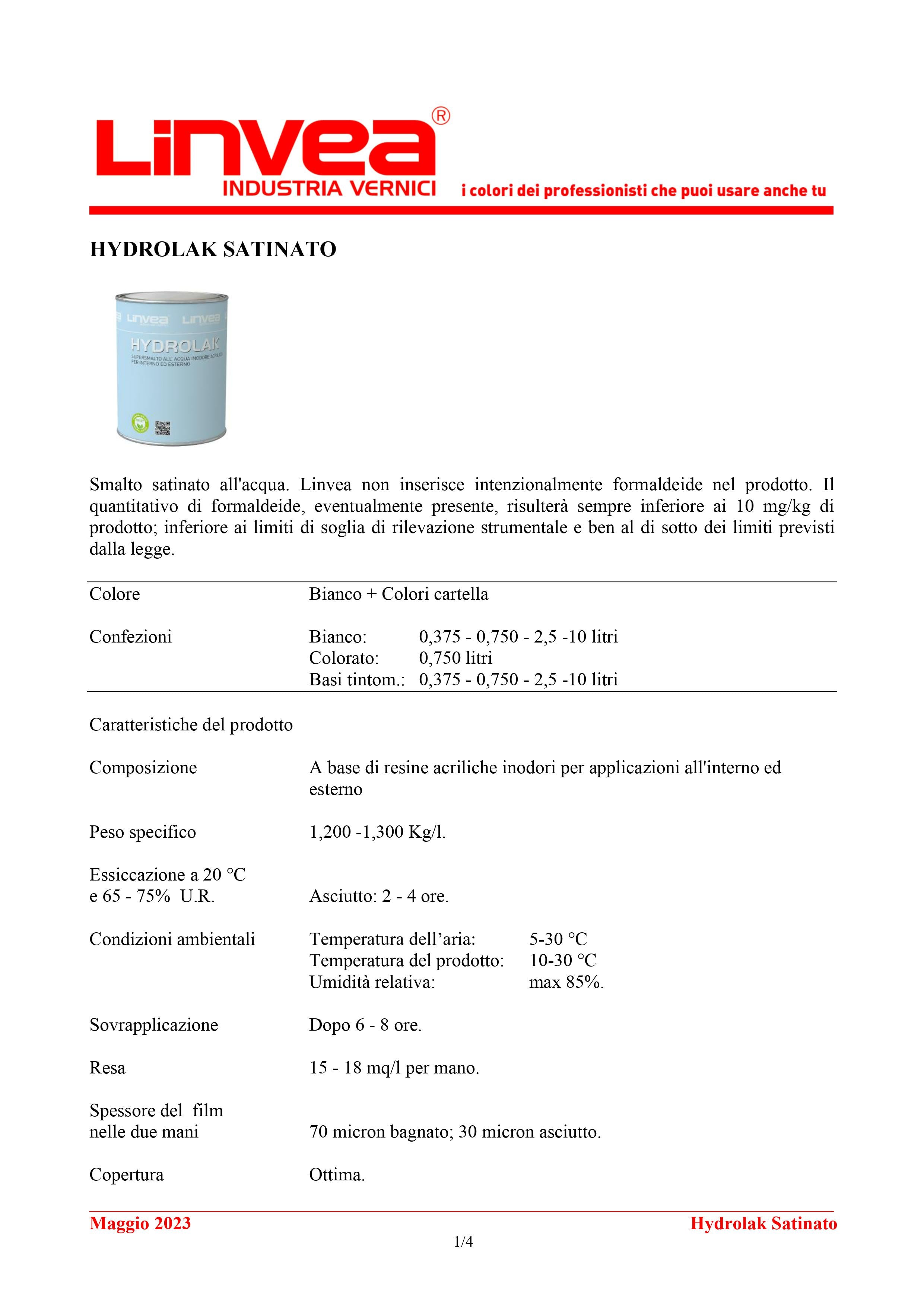 SMALTO LINVEA HYDROLAK BIANCO SATINATO ML.750